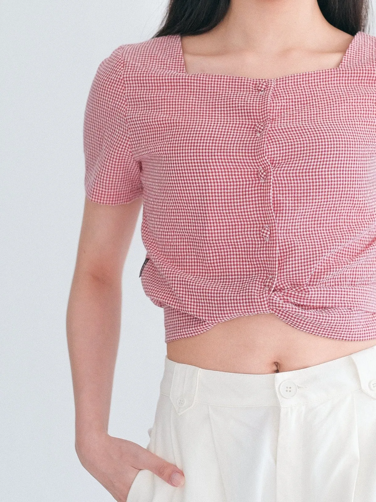 Alise Checkered Two-Way Top*