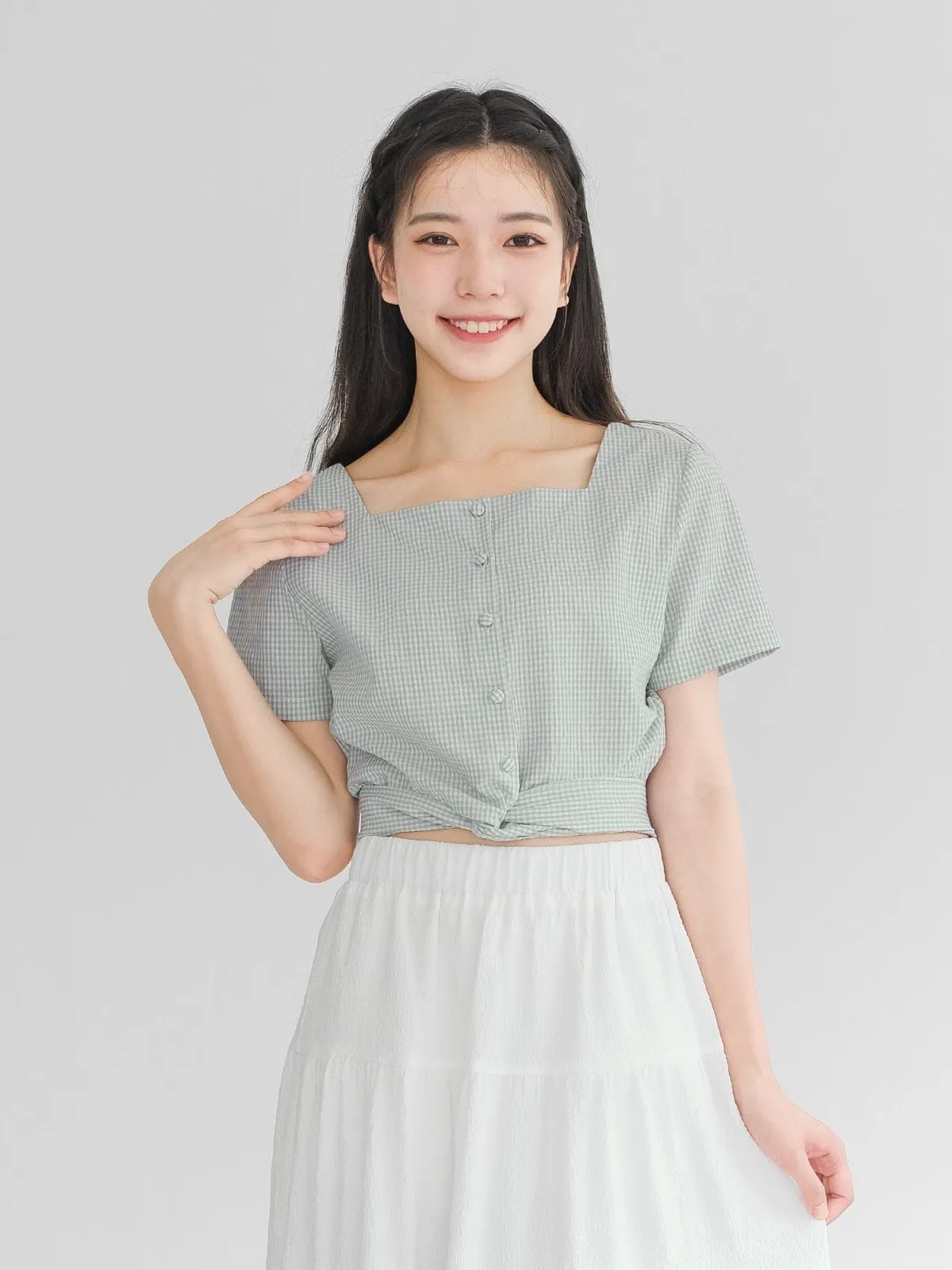Alise Checkered Two-Way Top*