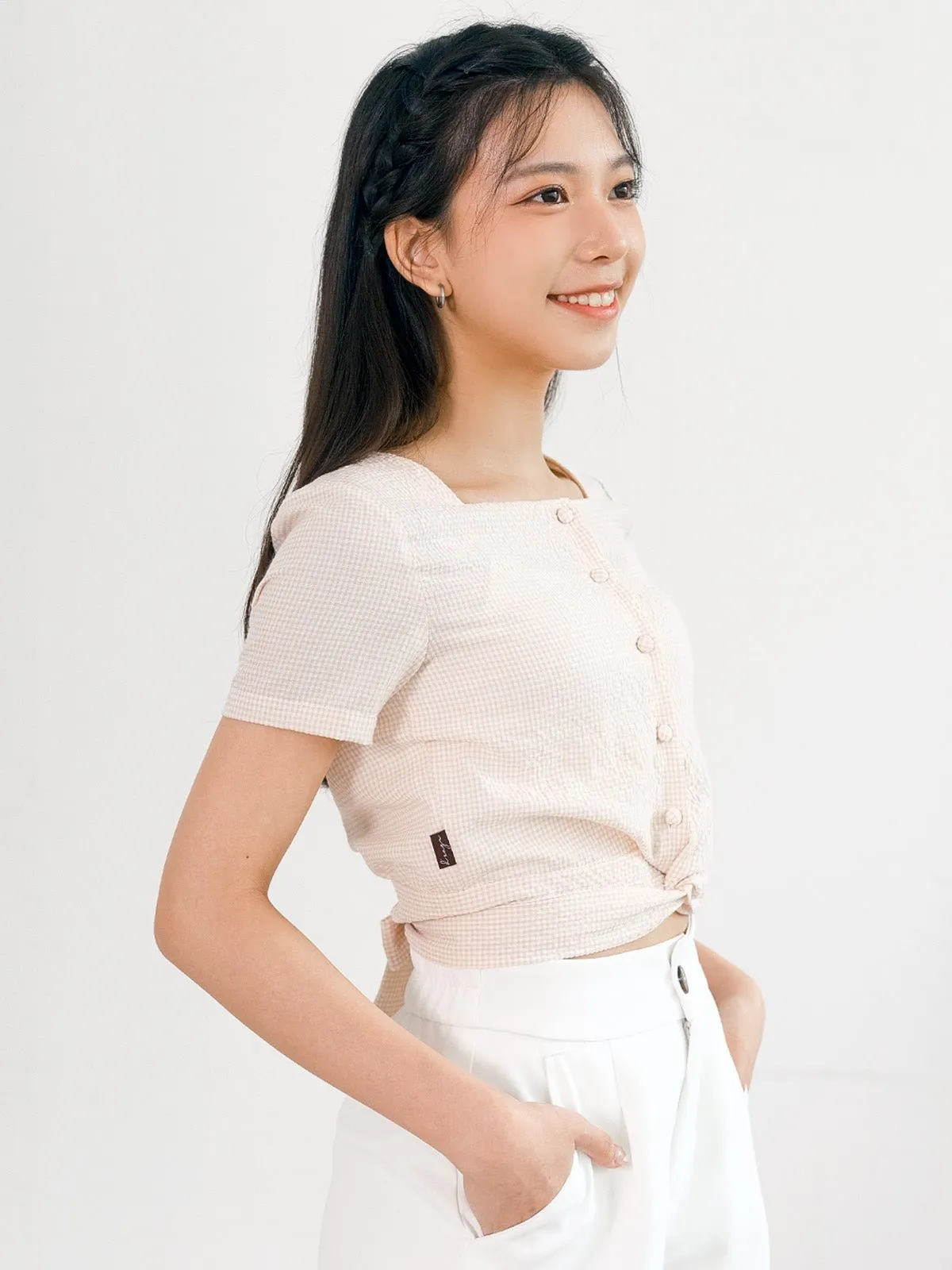 Alise Checkered Two-Way Top*