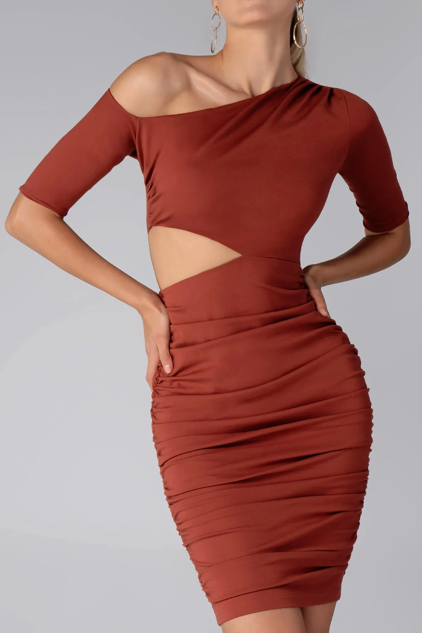 Amber Elegant Cutout Midi Dress (Copper)