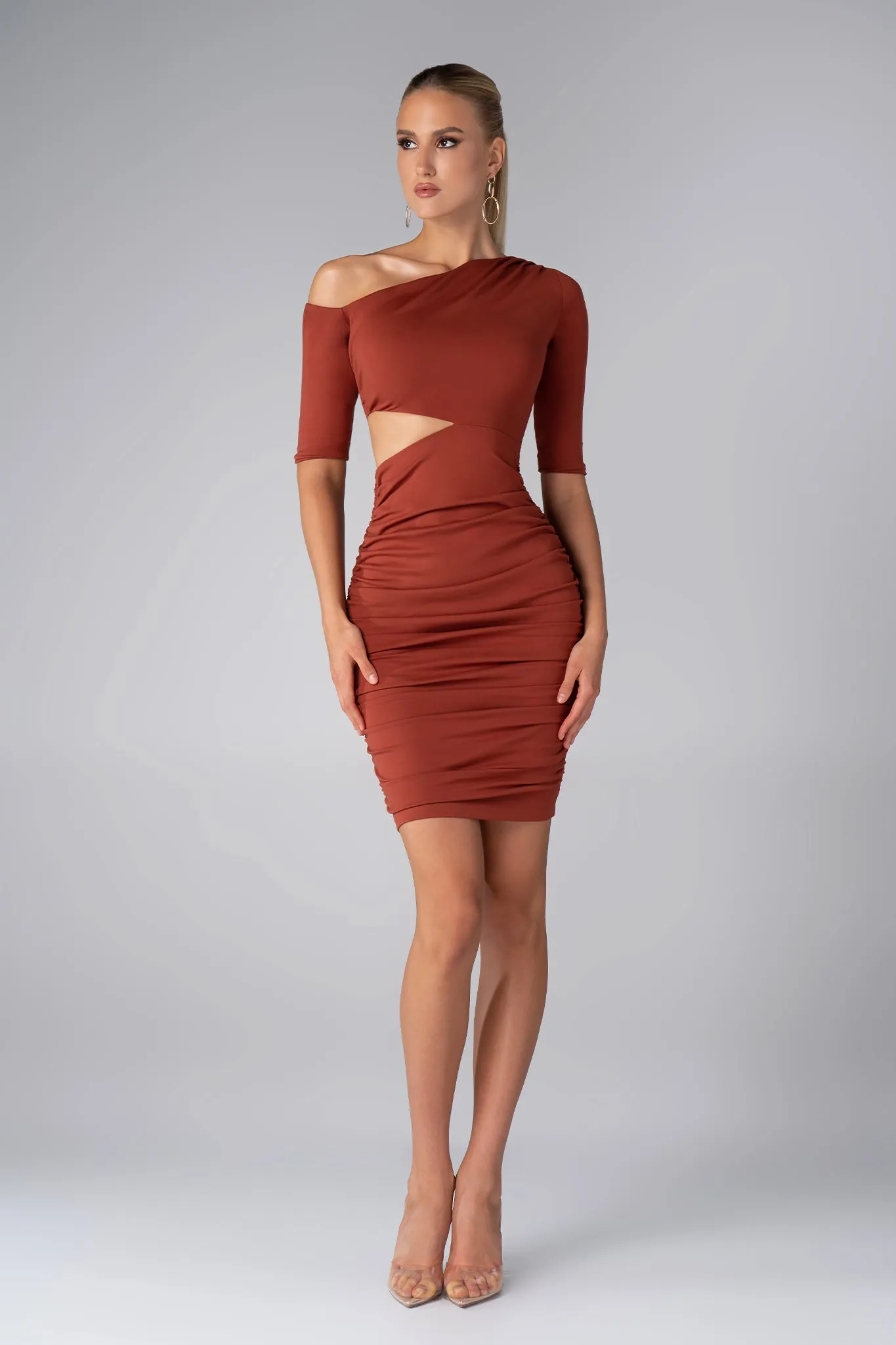 Amber Elegant Cutout Midi Dress (Copper)