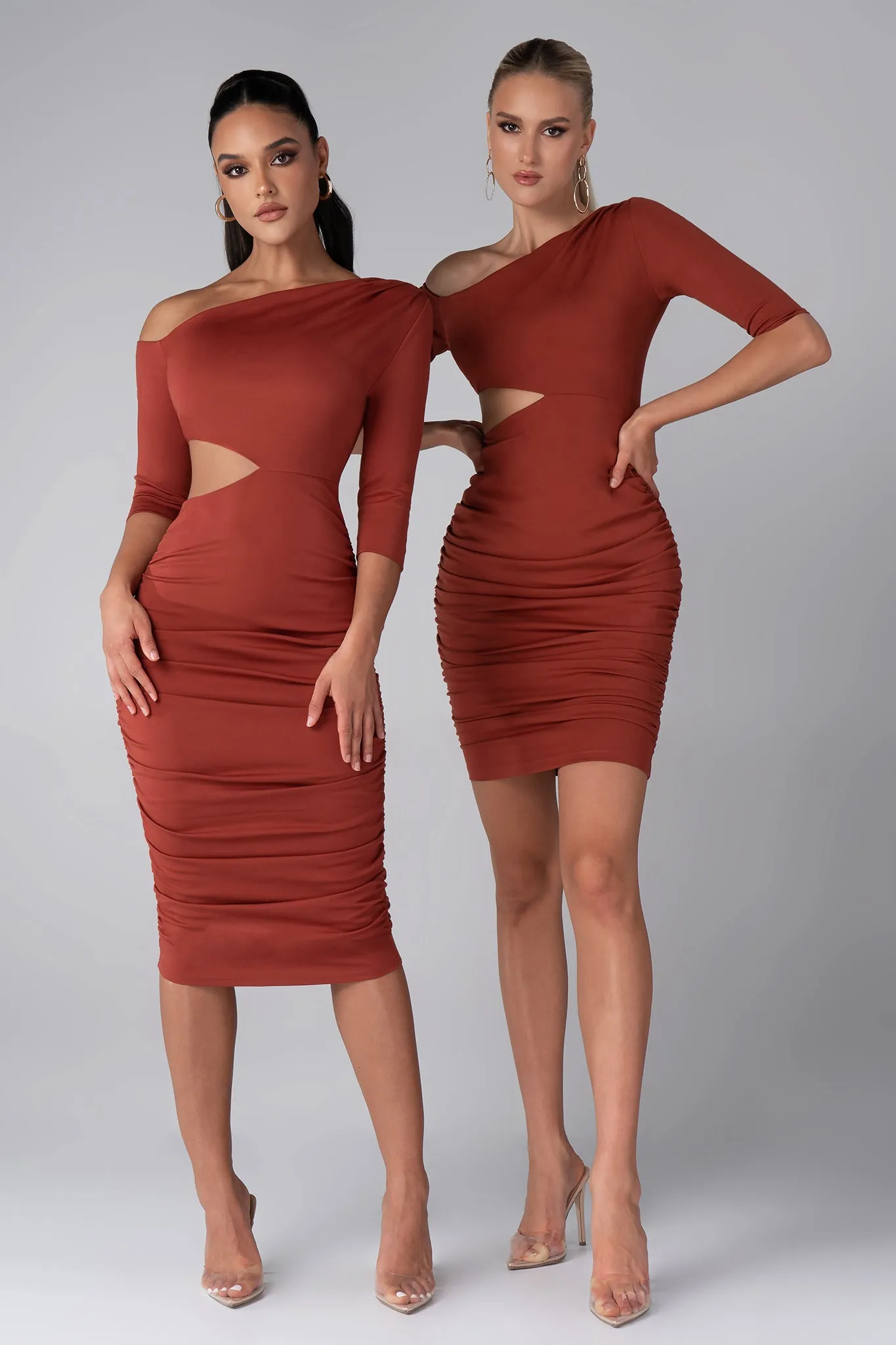 Amber Elegant Cutout Midi Dress (Copper)