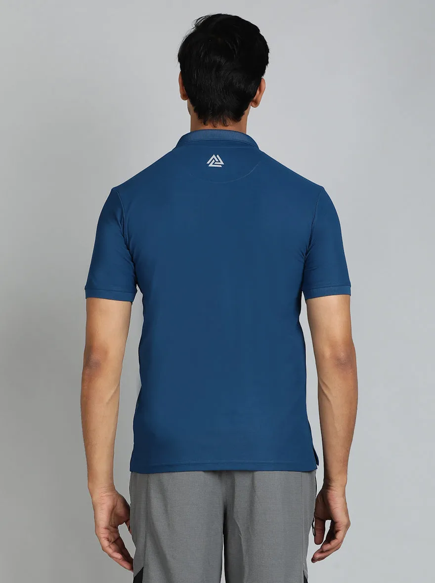 Blue Solid Slim Fit Polo T-Shirt | Jade Play