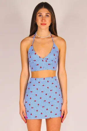 Bralette - Stretchy Blue Checker with Roses