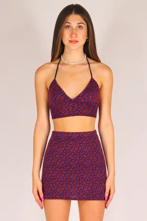 Bralette - Stretchy Purple with Red Floral