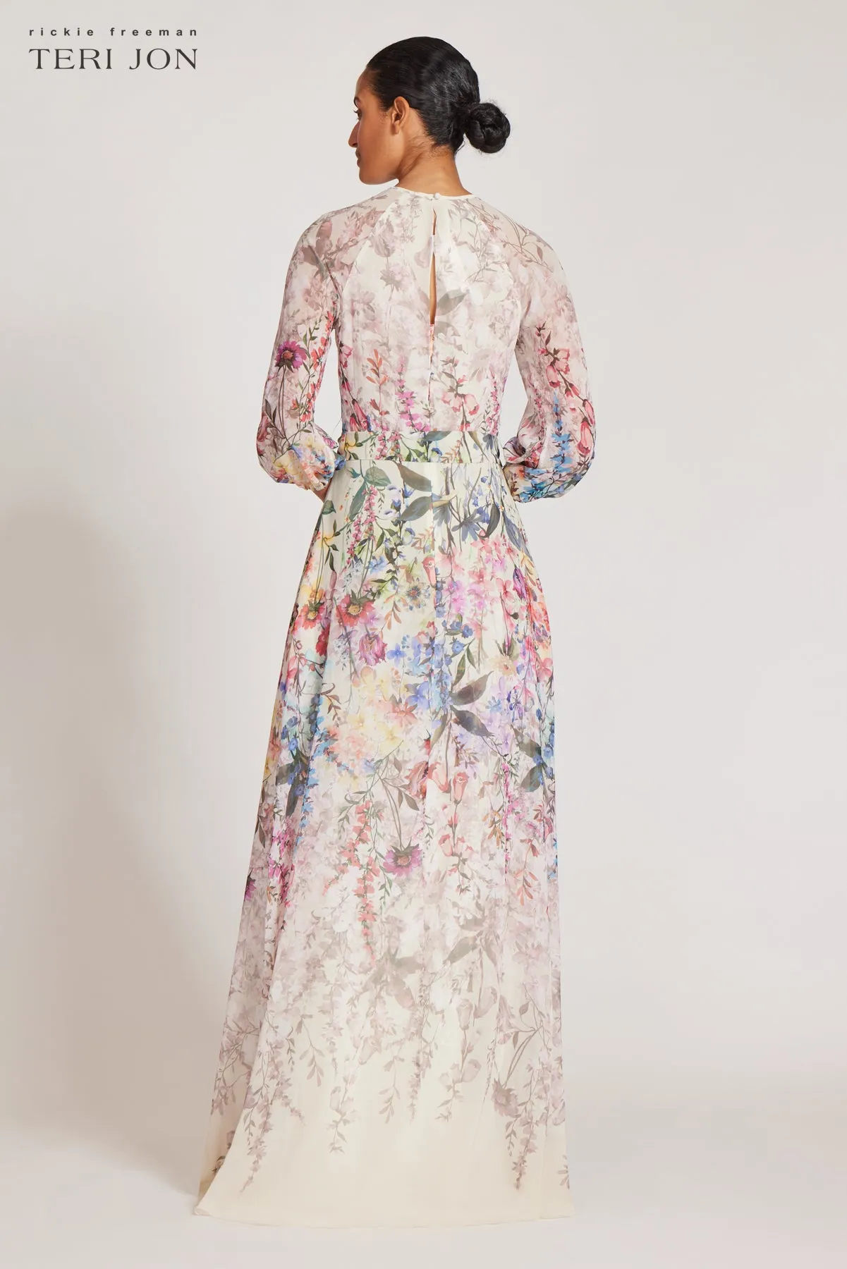 Chiffon Floral Print A Line Gown