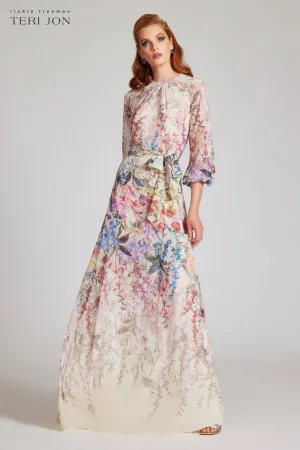 Chiffon Floral Print A Line Gown