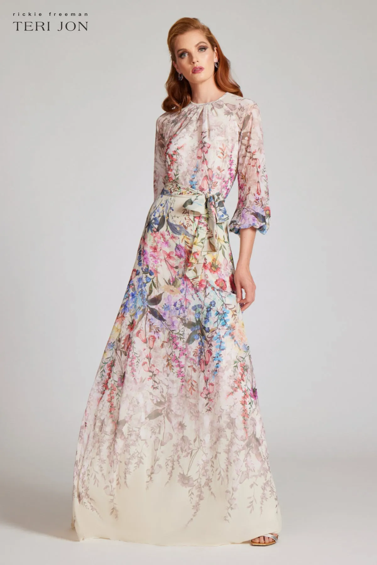 Chiffon Floral Print A Line Gown