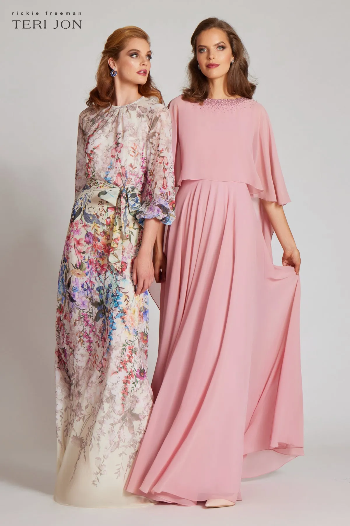 Chiffon Floral Print A Line Gown