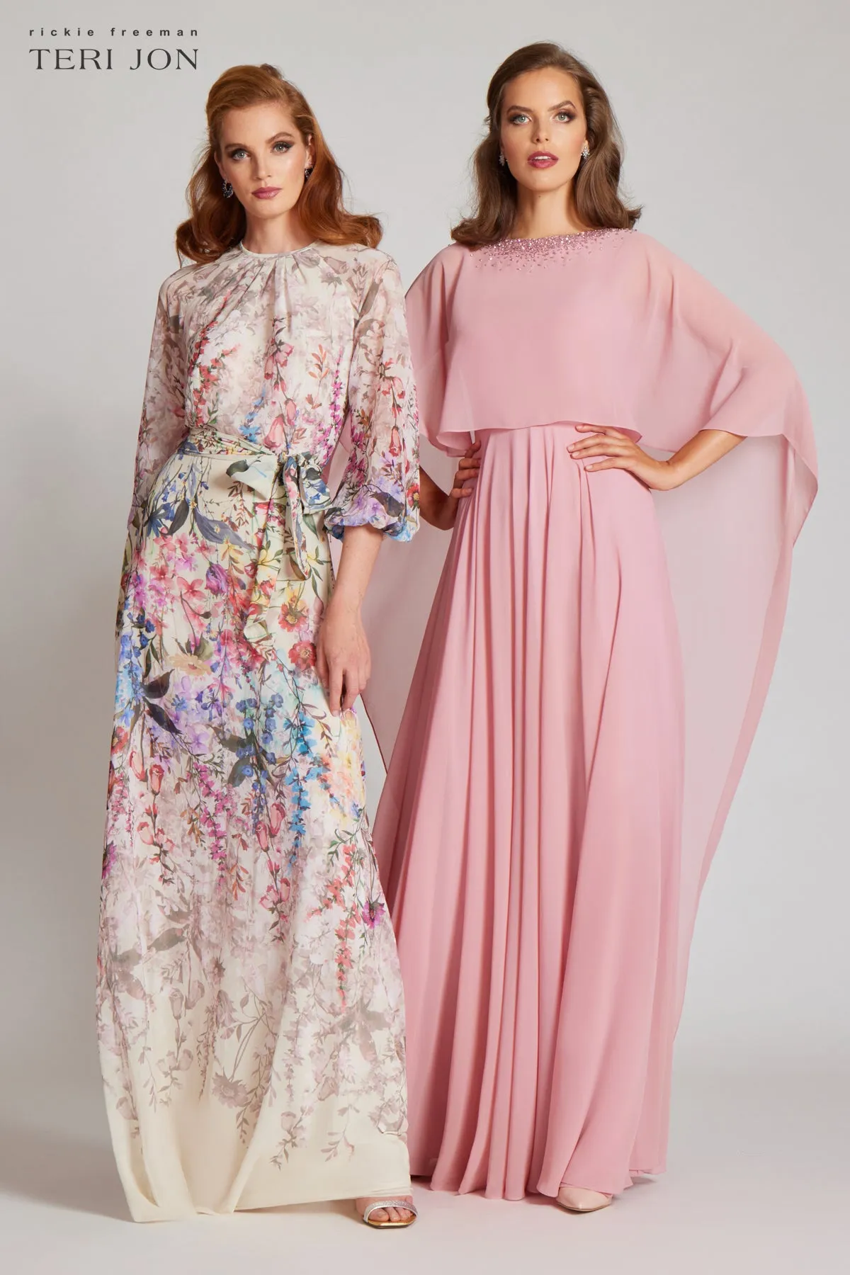 Chiffon Floral Print A Line Gown