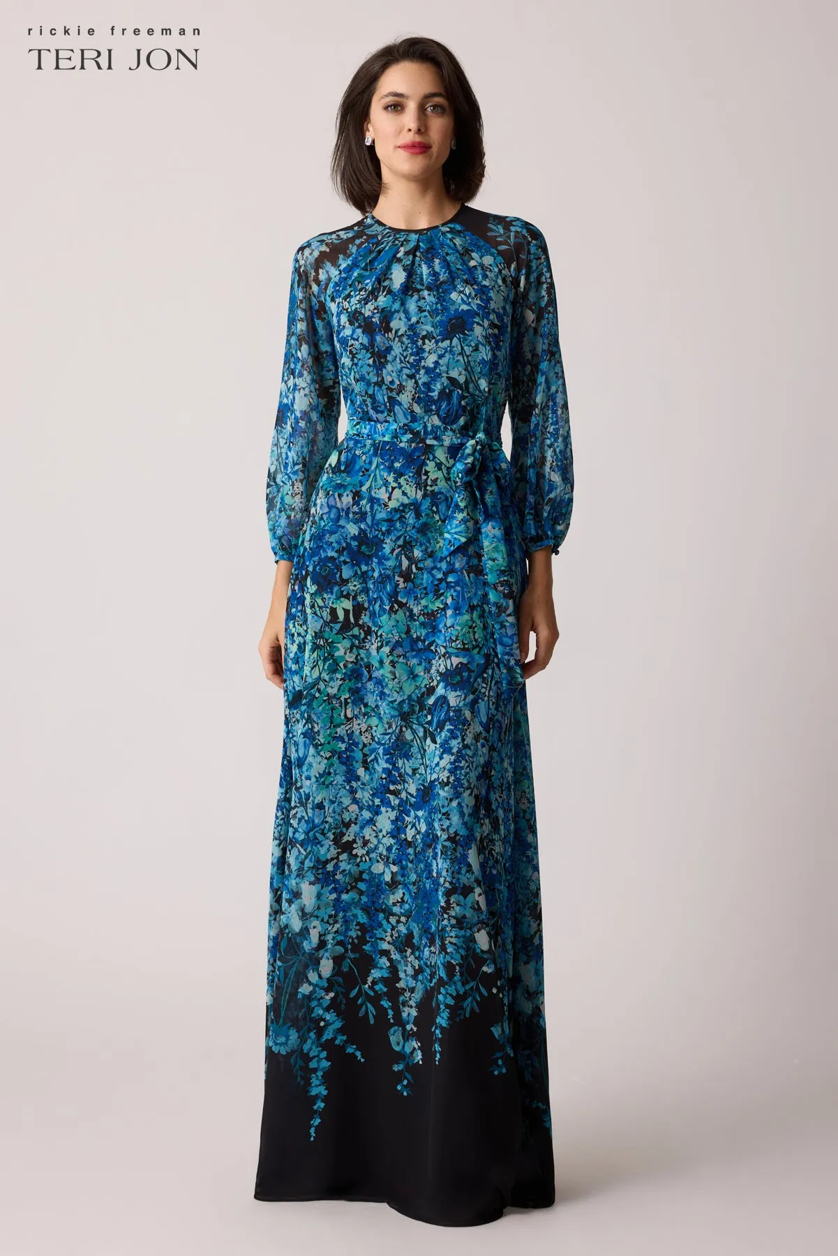 Chiffon Floral Print A Line Gown
