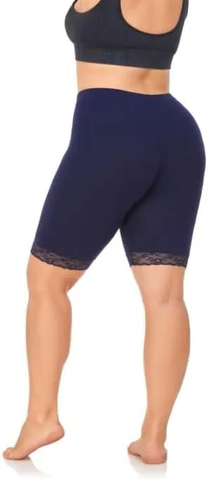 ELISS Plus Size Slip Shorts for Women Half Mid Thigh Legging Soft Stretchy Lace Shorts for Underdress/Skirt 1X-4X