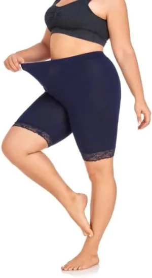 ELISS Plus Size Slip Shorts for Women Half Mid Thigh Legging Soft Stretchy Lace Shorts for Underdress/Skirt 1X-4X