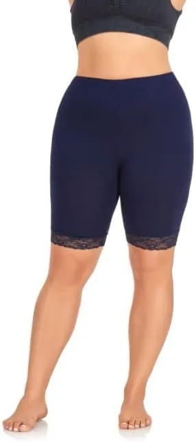 ELISS Plus Size Slip Shorts for Women Half Mid Thigh Legging Soft Stretchy Lace Shorts for Underdress/Skirt 1X-4X