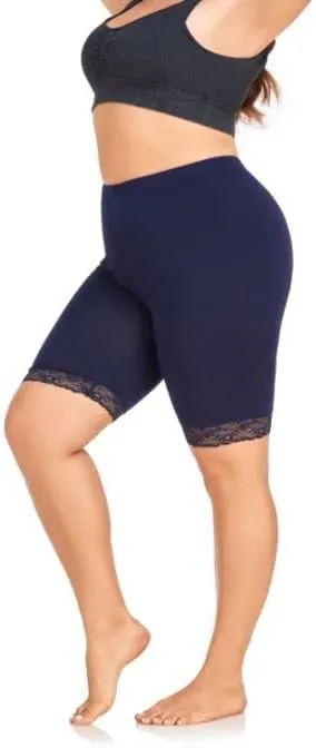 ELISS Plus Size Slip Shorts for Women Half Mid Thigh Legging Soft Stretchy Lace Shorts for Underdress/Skirt 1X-4X