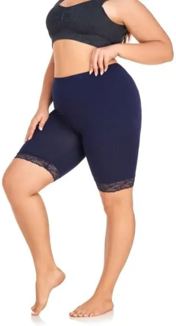 ELISS Plus Size Slip Shorts for Women Half Mid Thigh Legging Soft Stretchy Lace Shorts for Underdress/Skirt 1X-4X