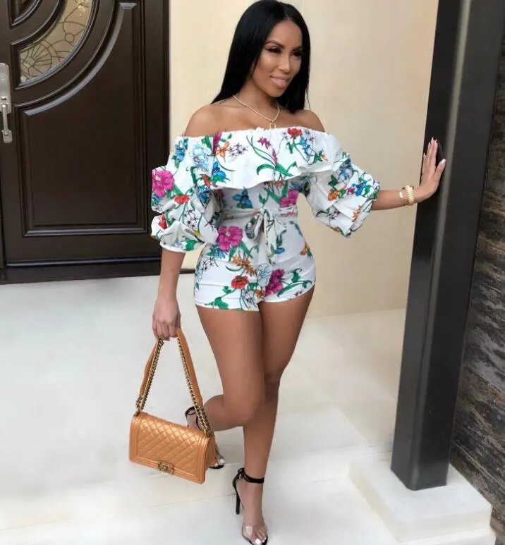 Flower Printed Casual Short Party Jumpsuit