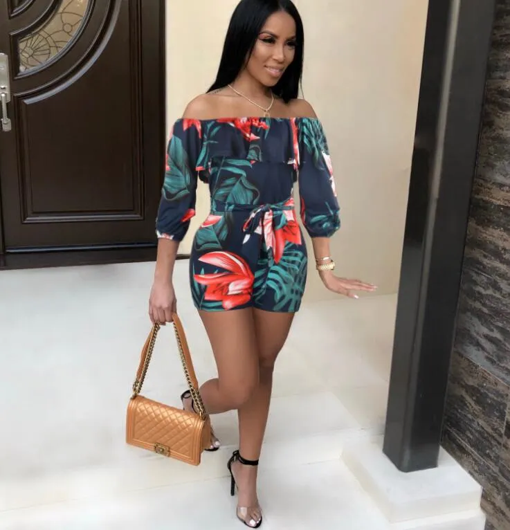 Flower Printed Casual Short Party Jumpsuit