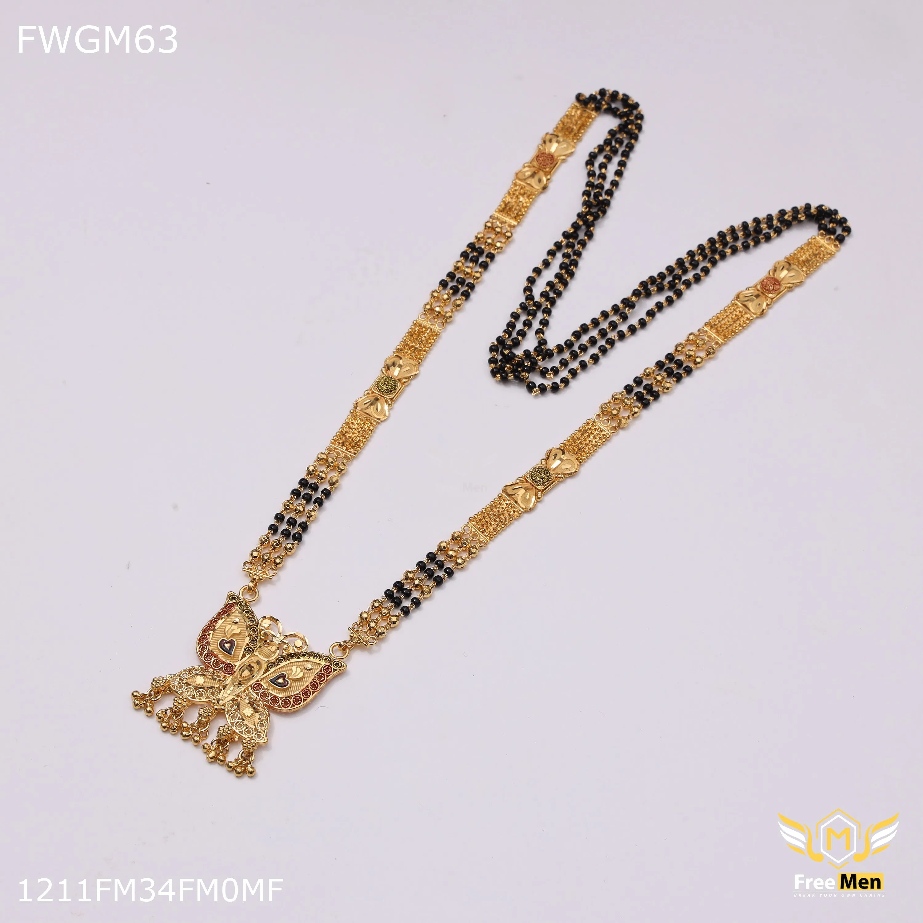 Freemen 1gm Three line butterfly mangalsutra for women - FWGM63