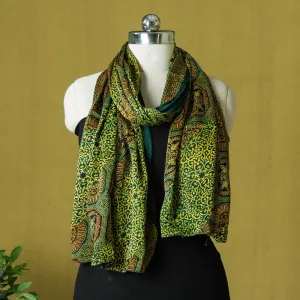 Green - Modal Silk Ajrakh Hand Block Printed Natural Dyed Stole