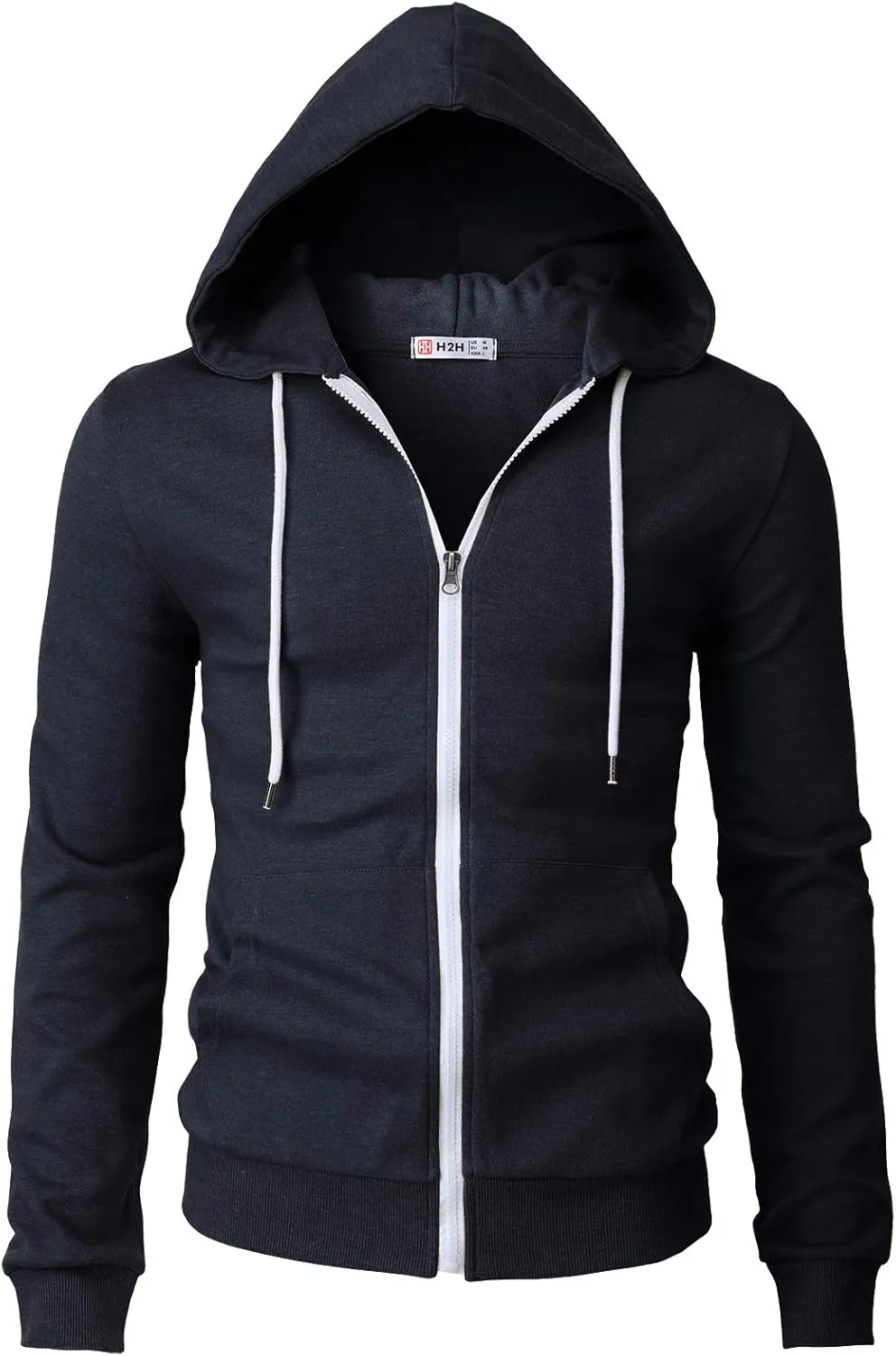 H2H Men's Zip Up Hoodie Lightweight Long Sleeve Basic Slim Fit Cotton SweatShirt with Pocket