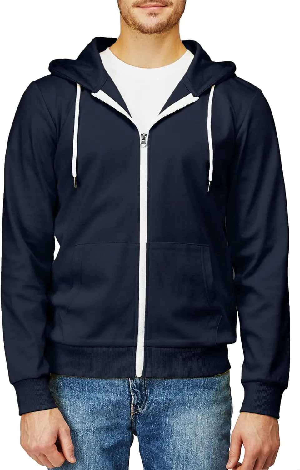 H2H Men's Zip Up Hoodie Lightweight Long Sleeve Basic Slim Fit Cotton SweatShirt with Pocket