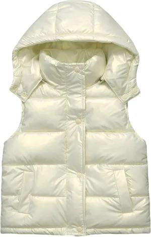 Happy Cherry Boys Girls Puffer Vest Toddler Winter Warm Hooded Sleeveless Jacket Kids Zipper Glossy Waistcoat Outwear 2-12T
