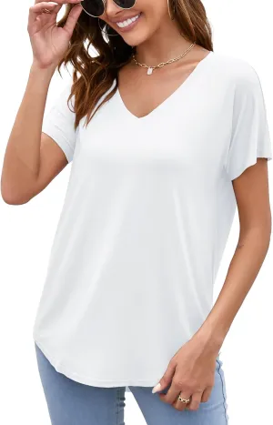 Herou Short Sleeve V Neck Womens Basic Tops Casual Loose Fit T Shirts Soft Tees for Women