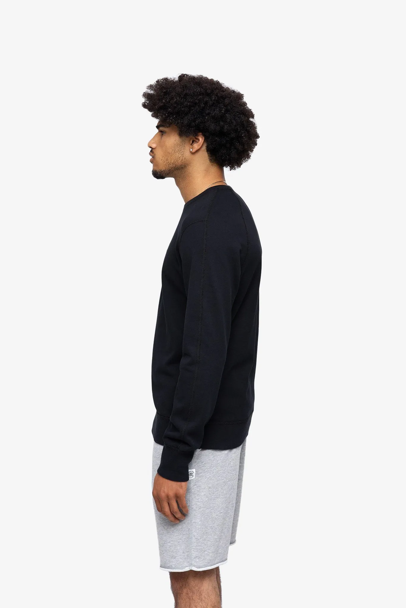 Lightweight Terry Embroidered Crewneck - Black