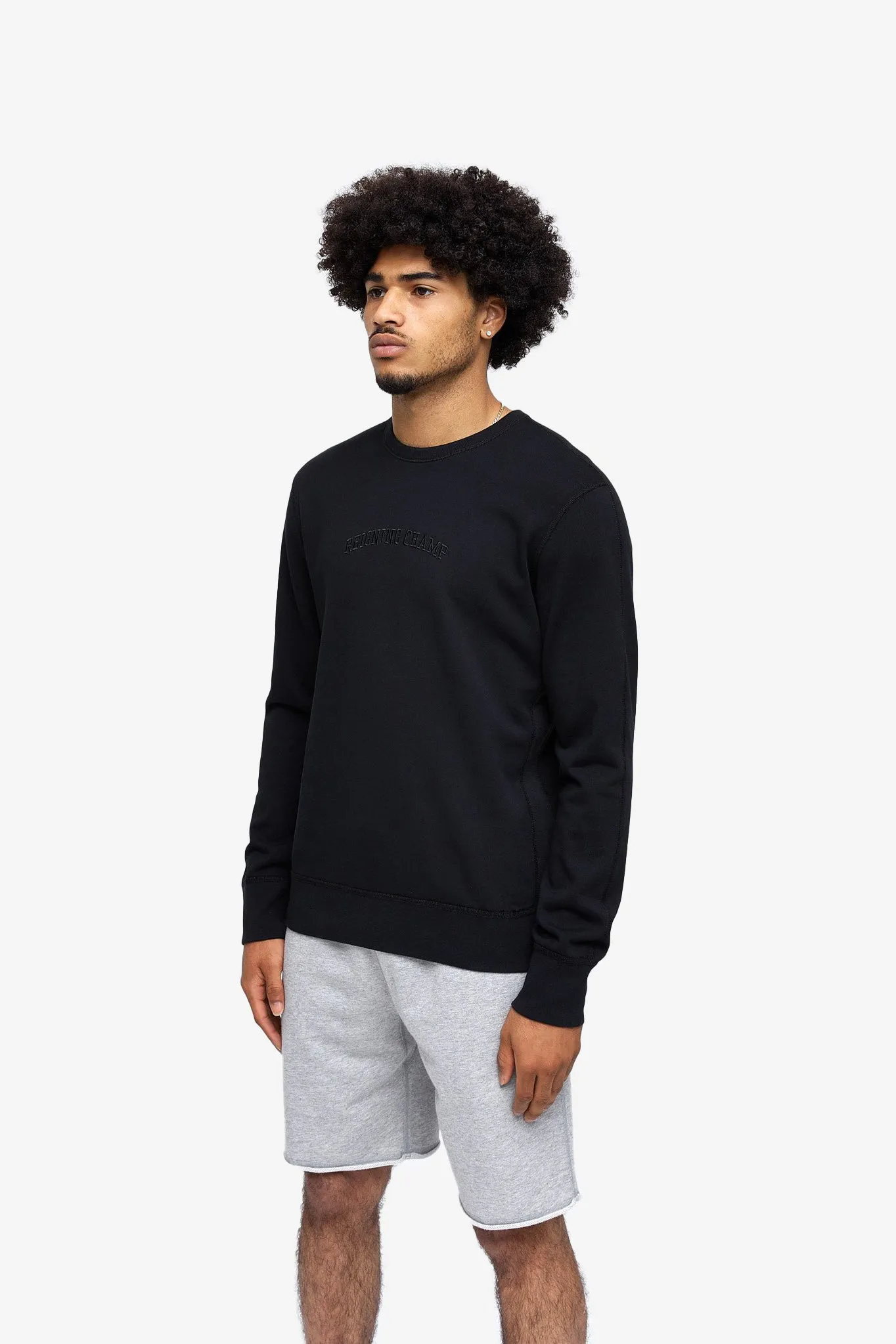 Lightweight Terry Embroidered Crewneck - Black
