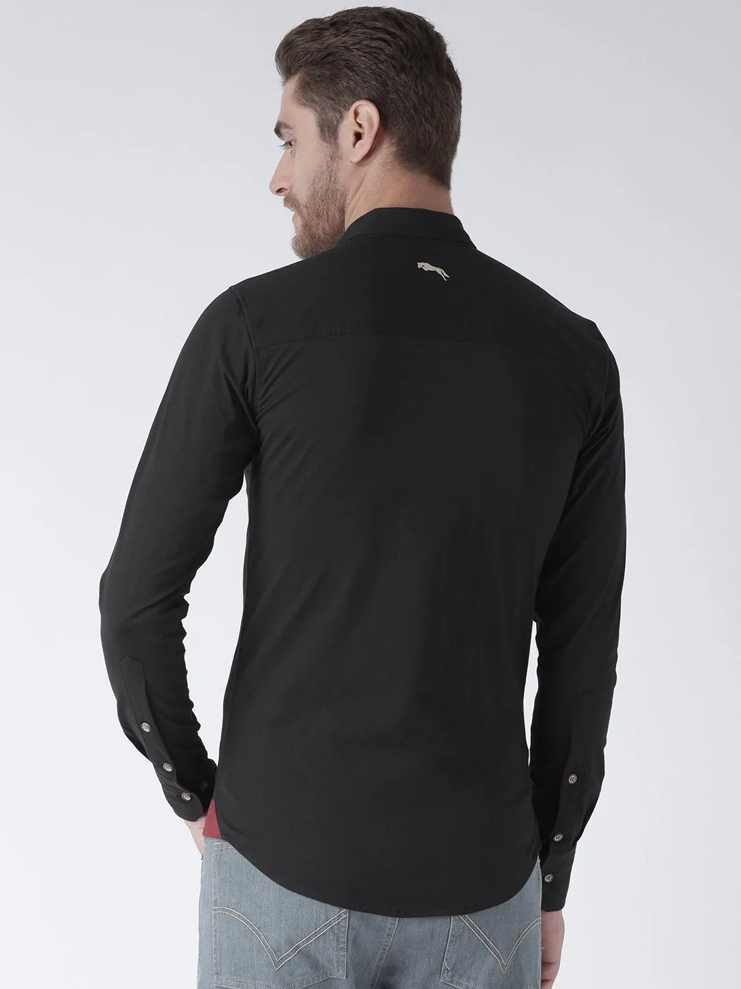 Men Black Slim Fit Solid Casual Shirt