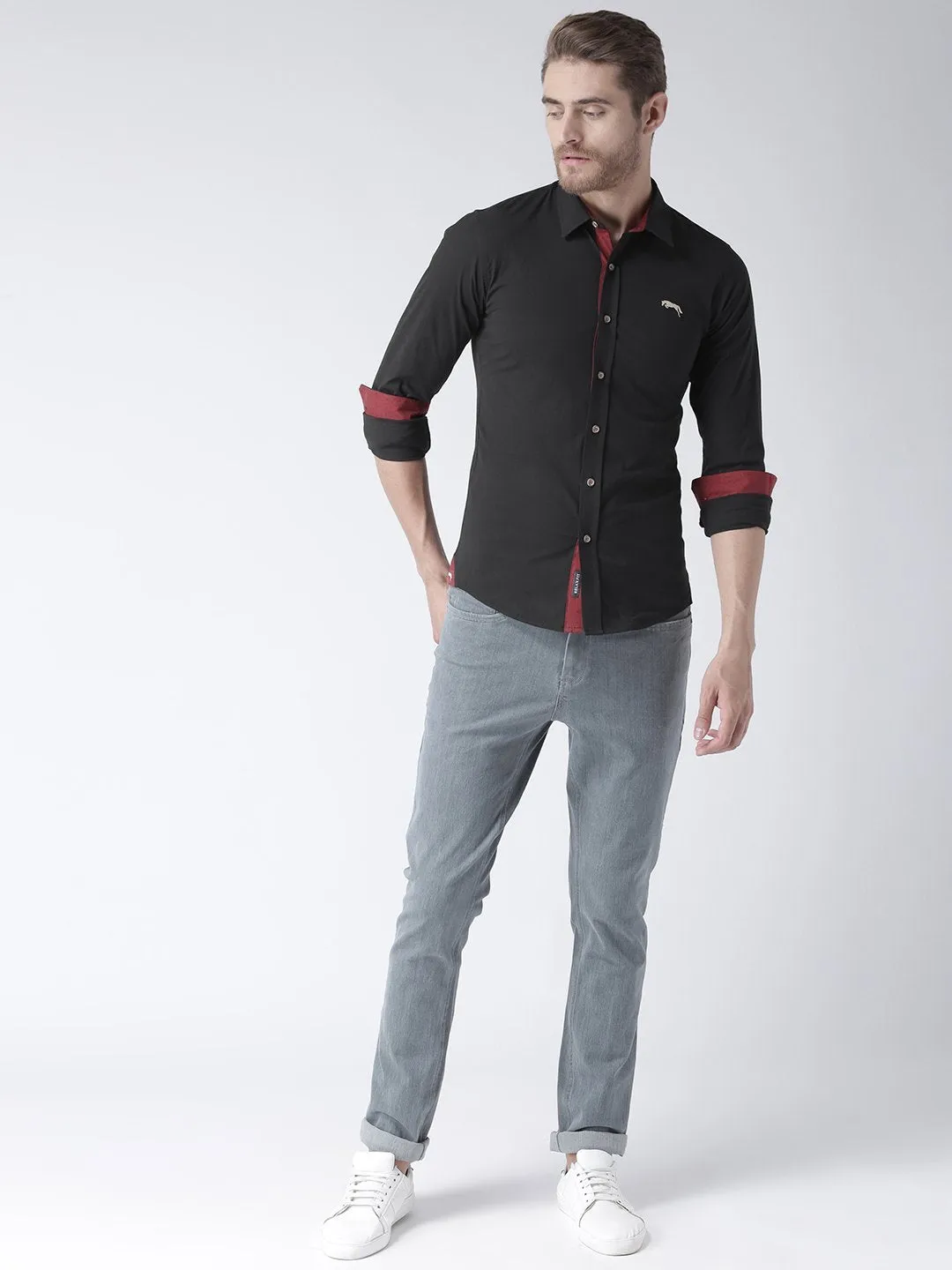 Men Black Slim Fit Solid Casual Shirt