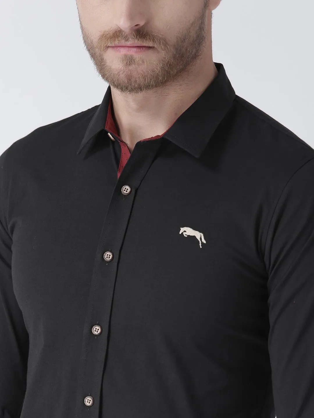 Men Black Slim Fit Solid Casual Shirt