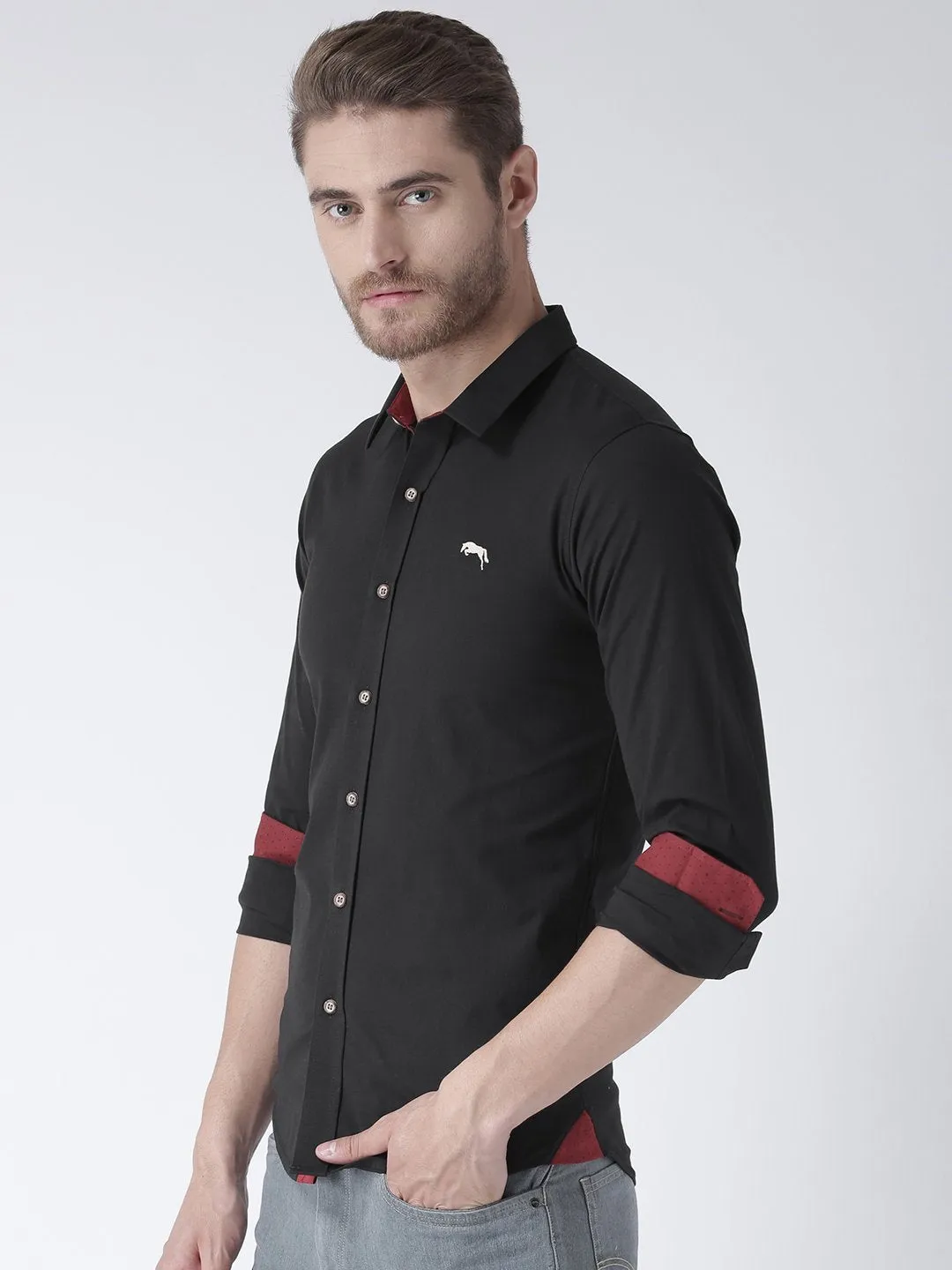 Men Black Slim Fit Solid Casual Shirt