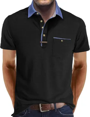 Men's Casual Polo Shirts Classic Button Basic Short Sleeve Shirt Lightweight Cotton Tees Golf Stylish Tops