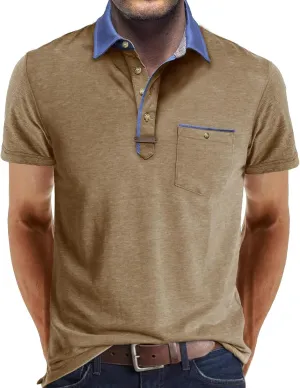Men's Casual Polo Shirts Classic Button Basic Short Sleeve Shirt Lightweight Cotton Tees Golf Stylish Tops