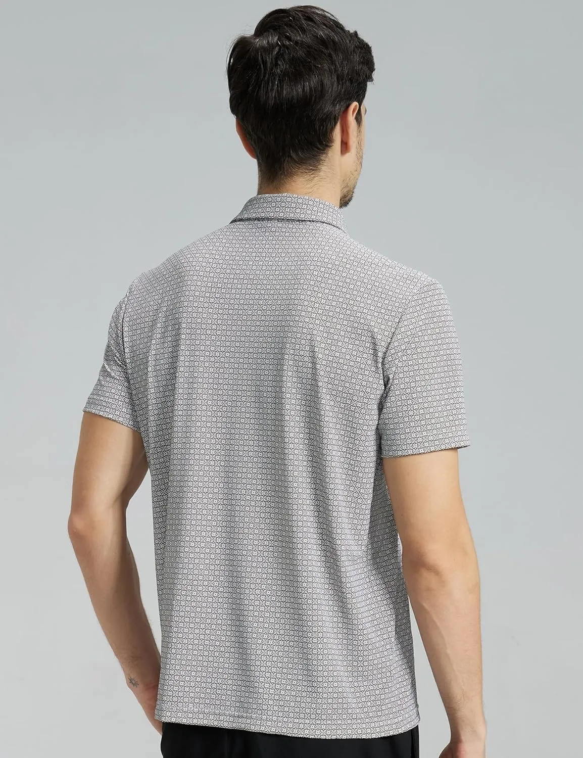 Mens High Stretch Golf Polo Shirts Dry Fit Short Sleeve Printed Striped Shirts