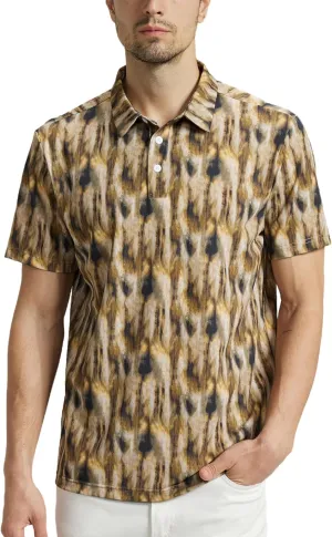 Mens High Stretch Golf Polo Shirts Dry Fit Short Sleeve Printed Striped Shirts