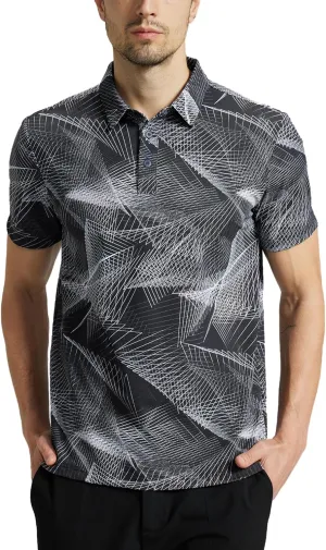 Mens High Stretch Golf Polo Shirts Dry Fit Short Sleeve Printed Striped Shirts