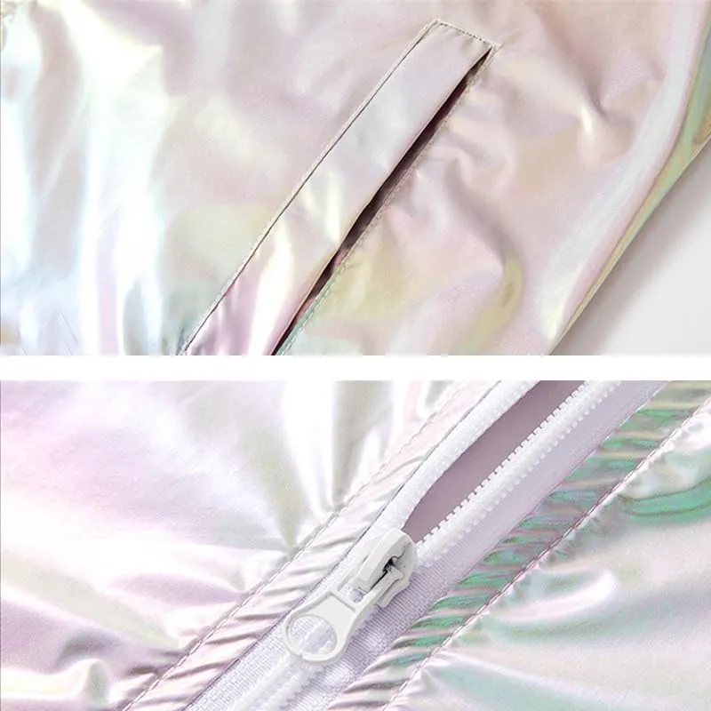 Men's Metallic Jacket Holographic Ultra-thin Lightweight Shiny Hooded Jackets Party Club Coat