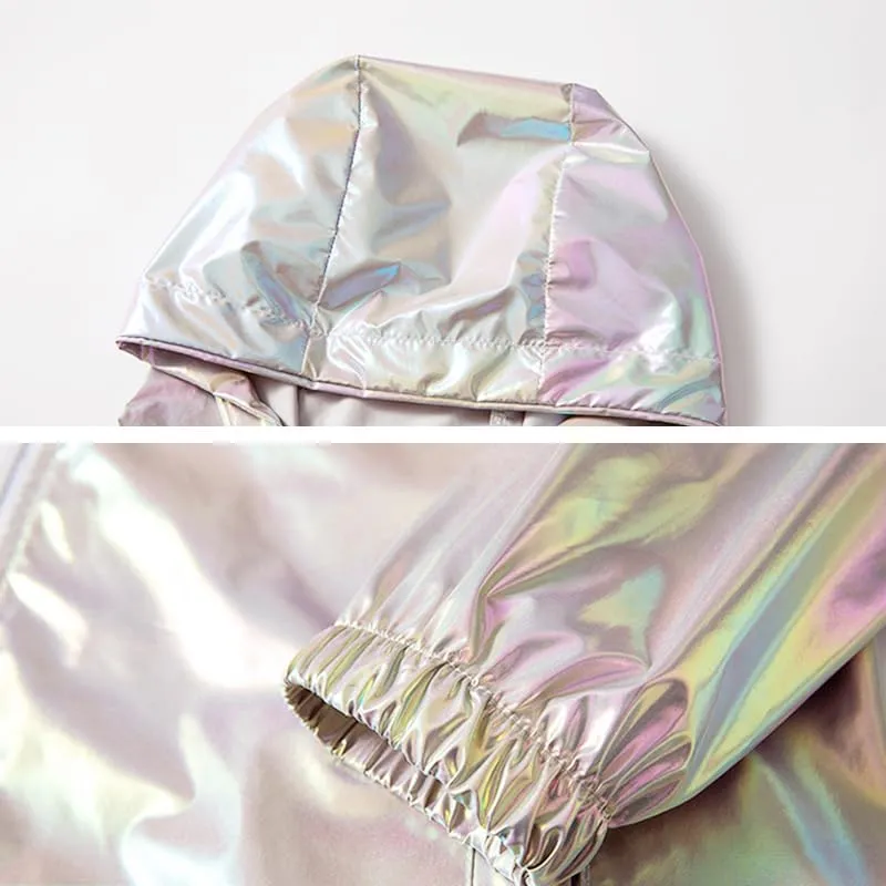 Men's Metallic Jacket Holographic Ultra-thin Lightweight Shiny Hooded Jackets Party Club Coat