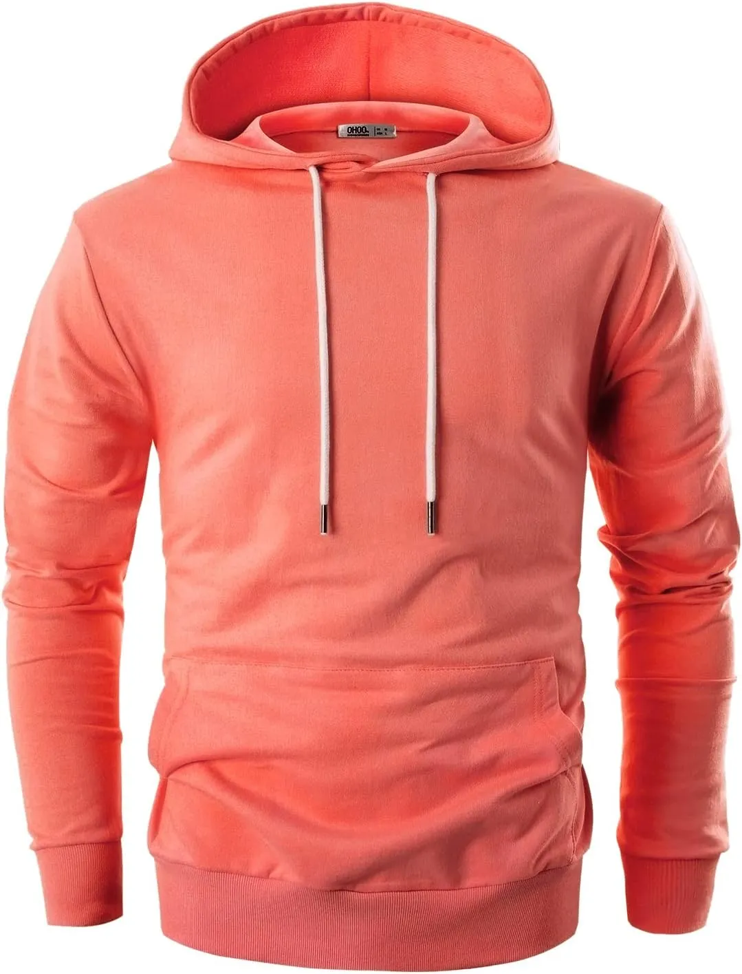 Ohoo Mens Slim Fit Cotton Pullover Hoodies Sweatshirt Lightweight with Kanga Pocket
