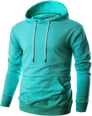 Ohoo Mens Slim Fit Cotton Pullover Hoodies Sweatshirt Lightweight with Kanga Pocket