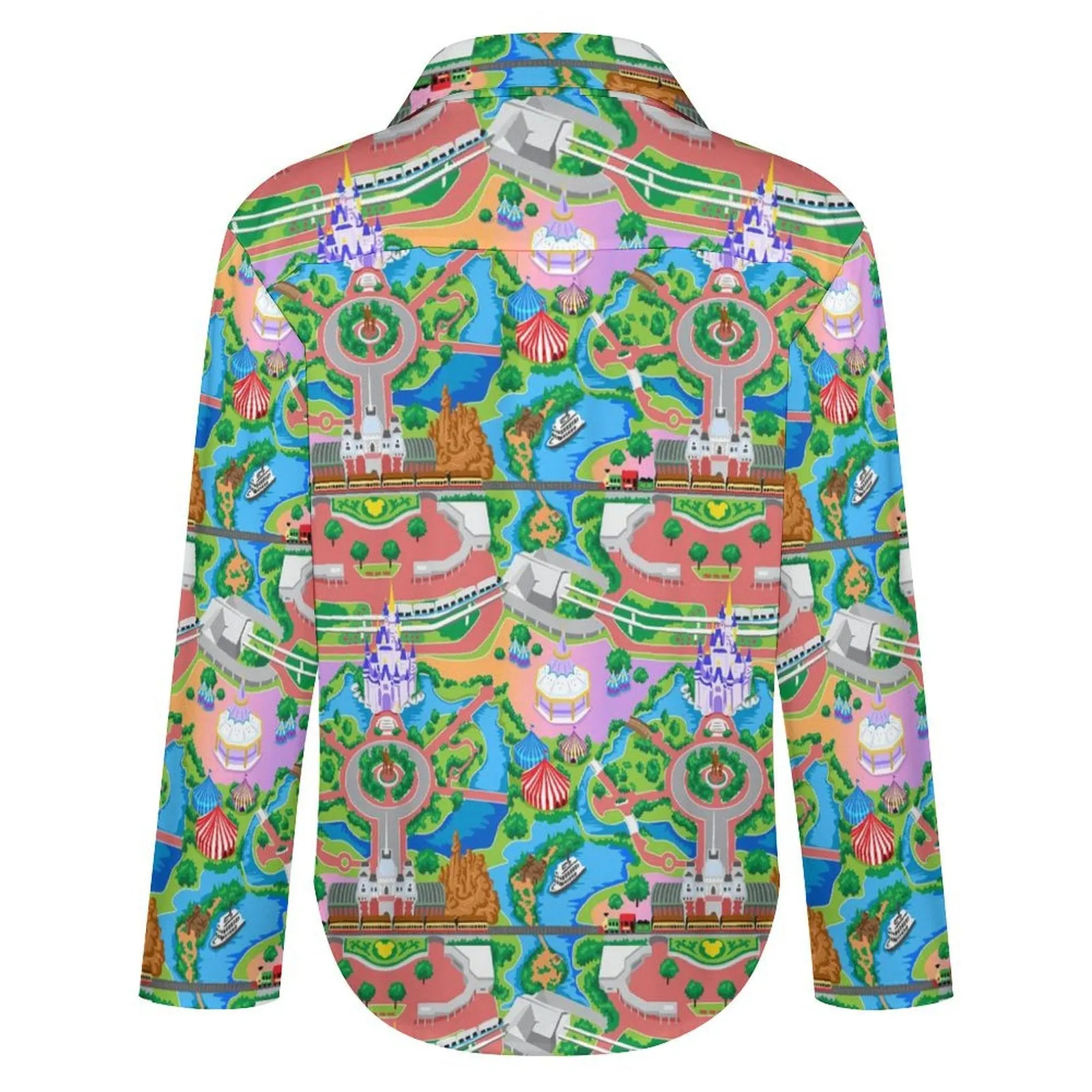 Park Map Long Sleeve Button Up Blouse