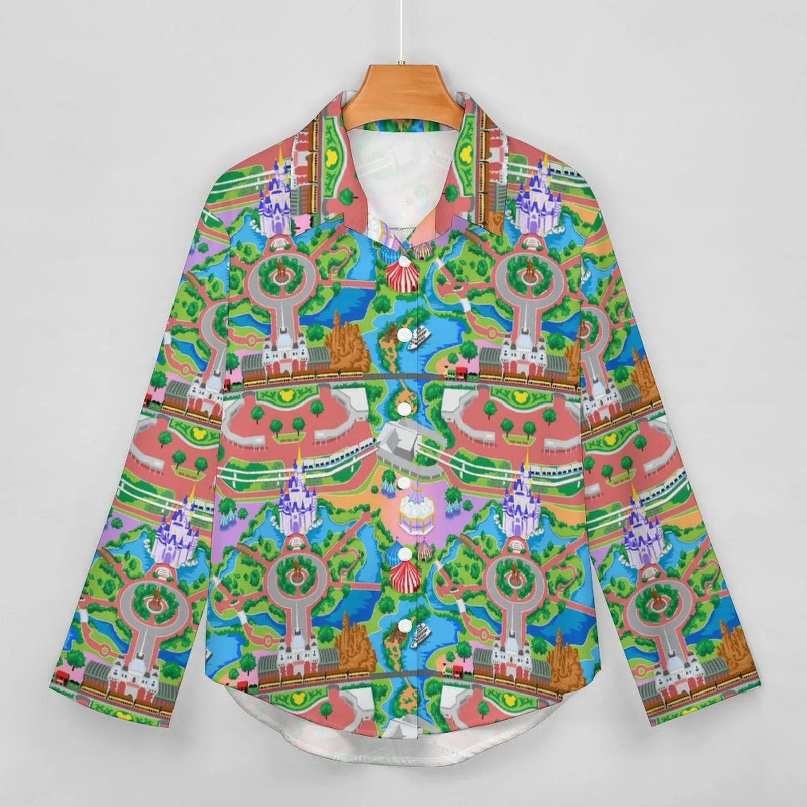 Park Map Long Sleeve Button Up Blouse