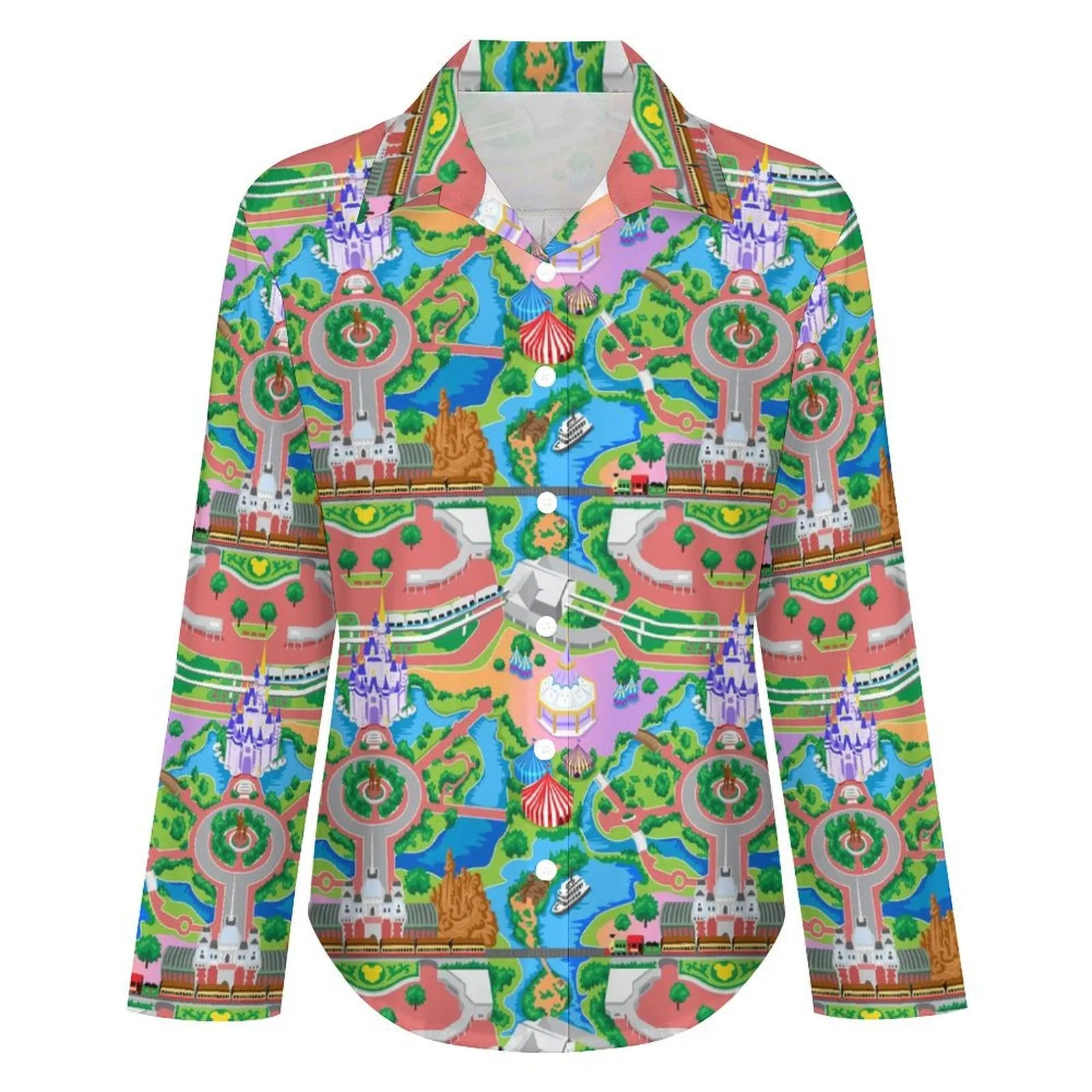 Park Map Long Sleeve Button Up Blouse