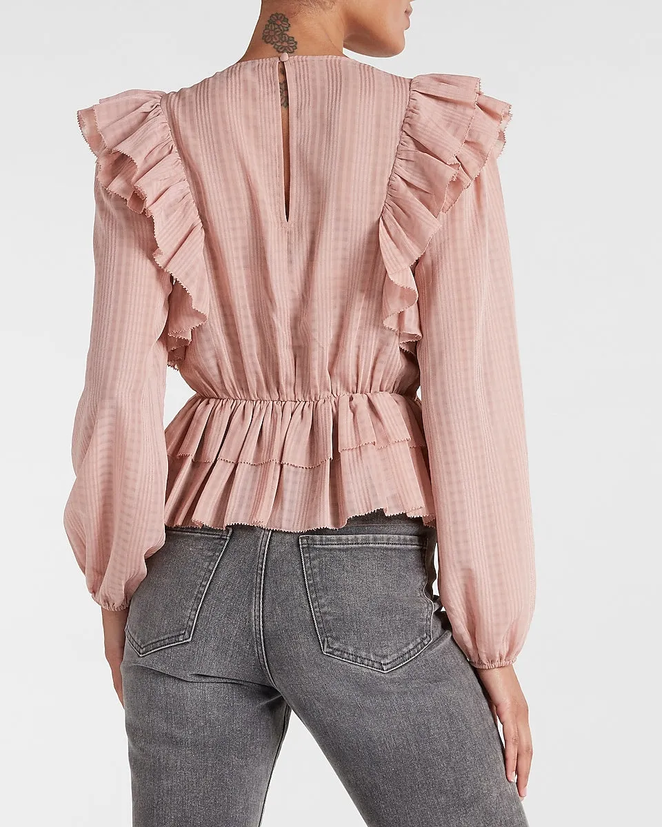Ruffle Tiered Peplum Blouse in Blushing Mauve