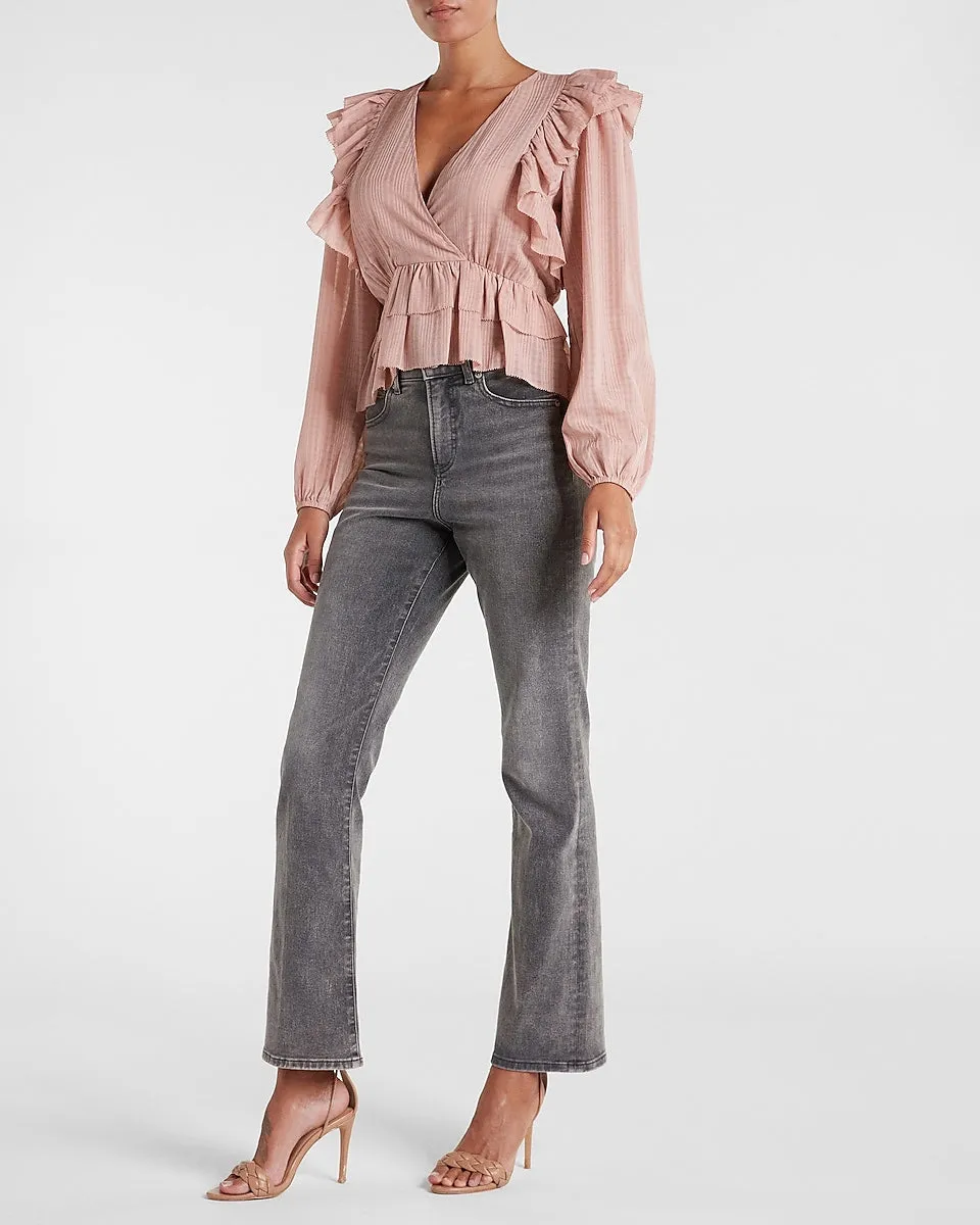Ruffle Tiered Peplum Blouse in Blushing Mauve