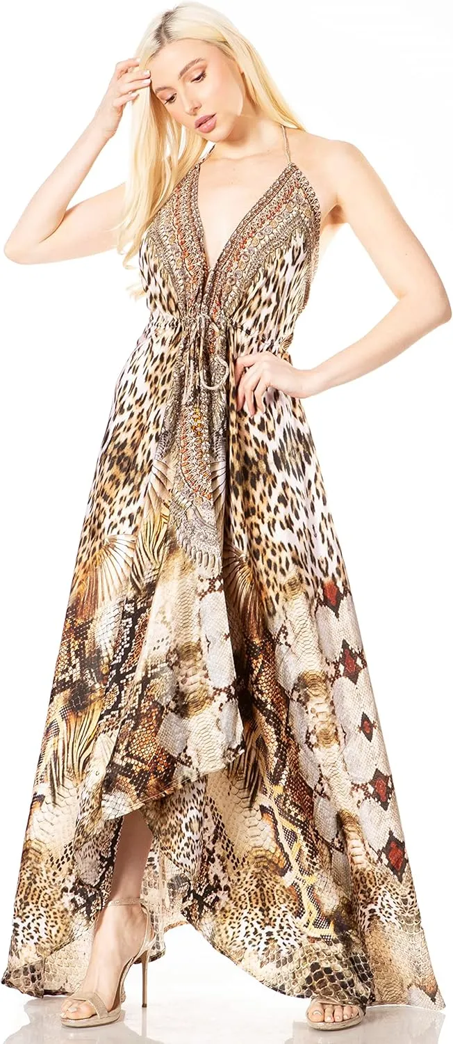 Sakkas Lizi 2 Women's Maxi High-Low Halter Handkerchief Dress Beach Party Vacation