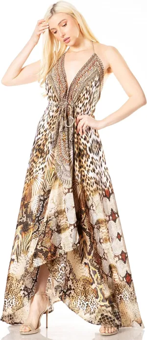 Sakkas Lizi 2 Women's Maxi High-Low Halter Handkerchief Dress Beach Party Vacation